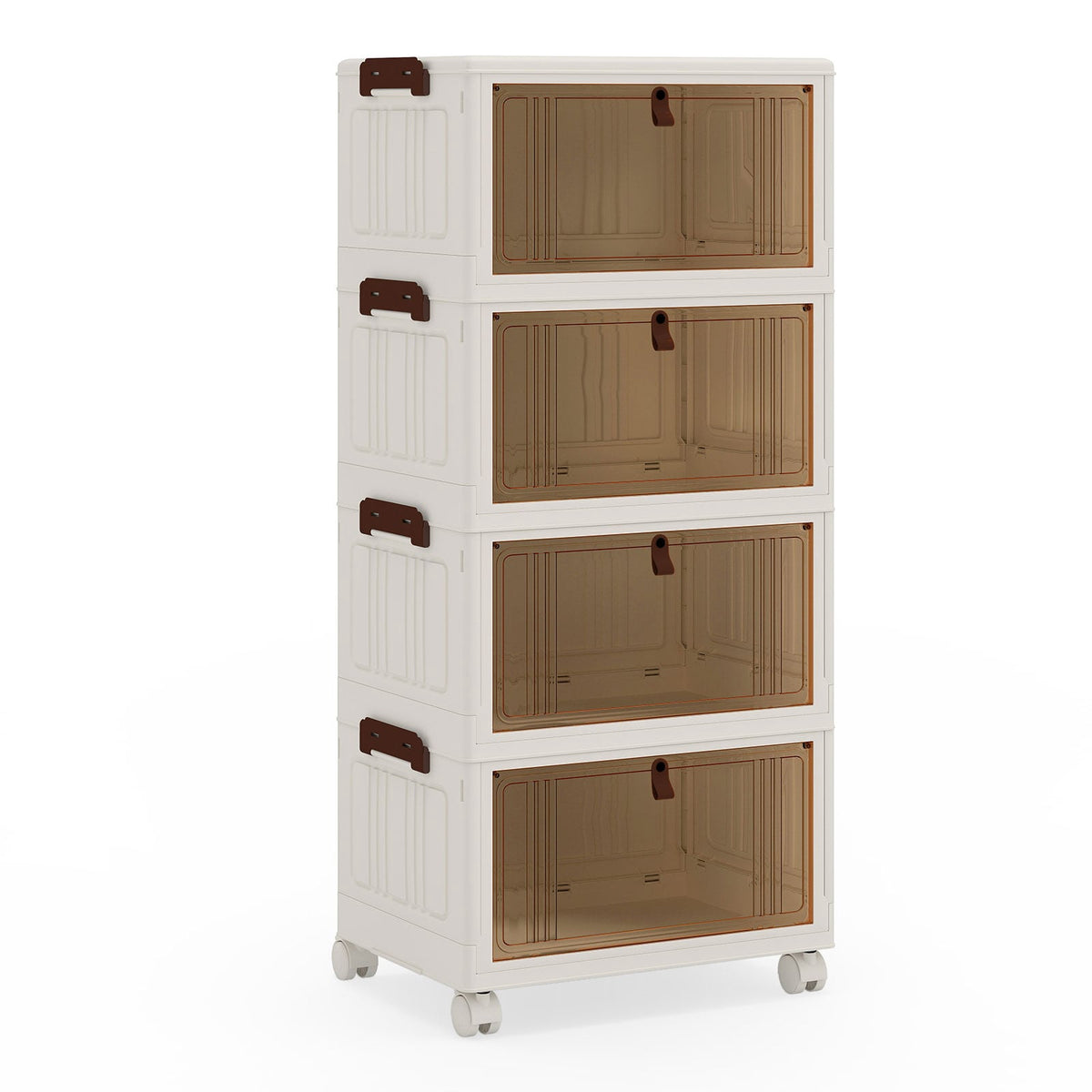4-Tier Foldable Shoe Storage Box with Wheels, White