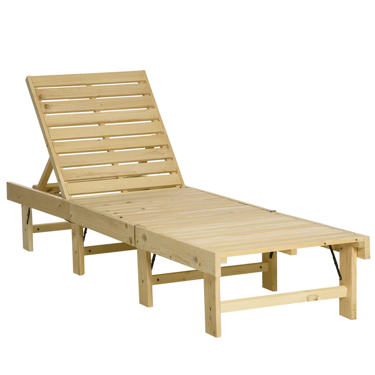 4-Tier Garden Lounger Sun Lounger Deck Chair Garden Furniture Garden Foldable Adjustable Natural Pine Wood 195 X 59 X 30 Cm