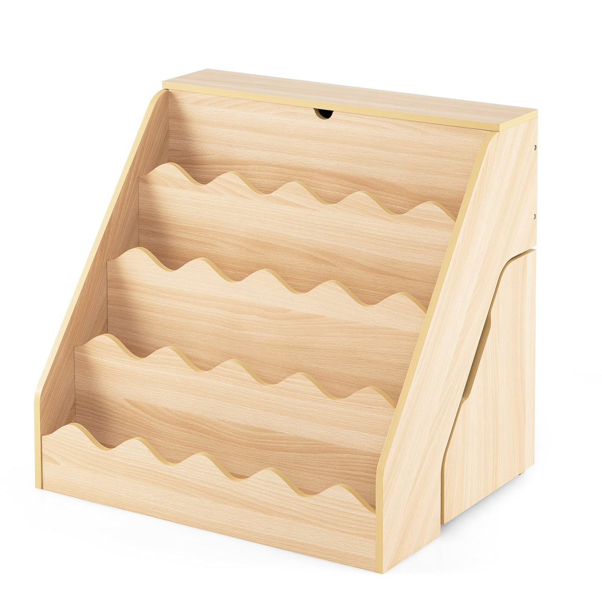 4-Tier Kids Bookshelf with Drawer & Wheels, Natural MDF