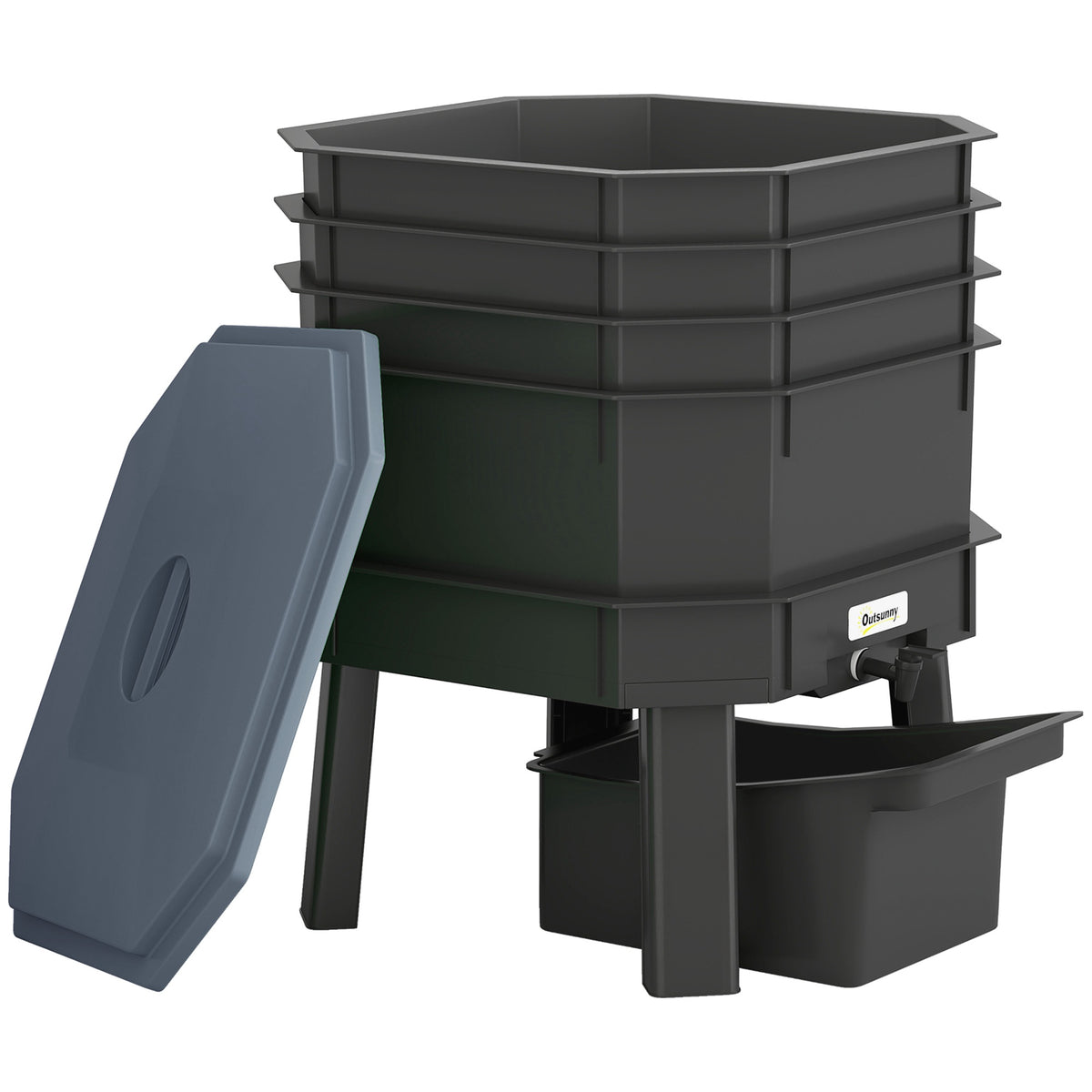 4-Tier Kitchen Compost Bin – Dark Grey, Plastic, 39x39x51.5 cm