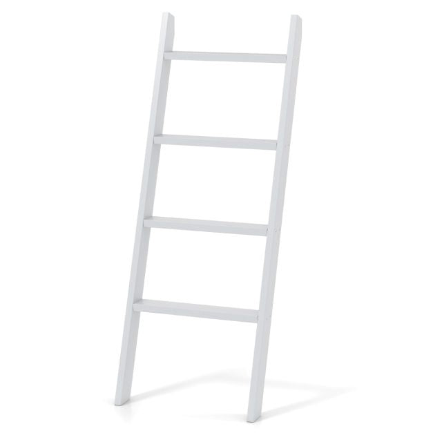 4-Tier Leaning Ladder Shelf, Pine Wood, Grey