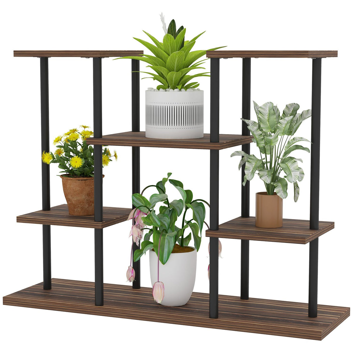 4-Tier Plant Stand, 61.5 cm High Flower Stand for Indoor Outdoor Use, Wooden Plant Shelf, Multi-Tier Flower Shelf, Flower Stairs Flower Pot Stand for Living Room, Garden Balcony, Charred