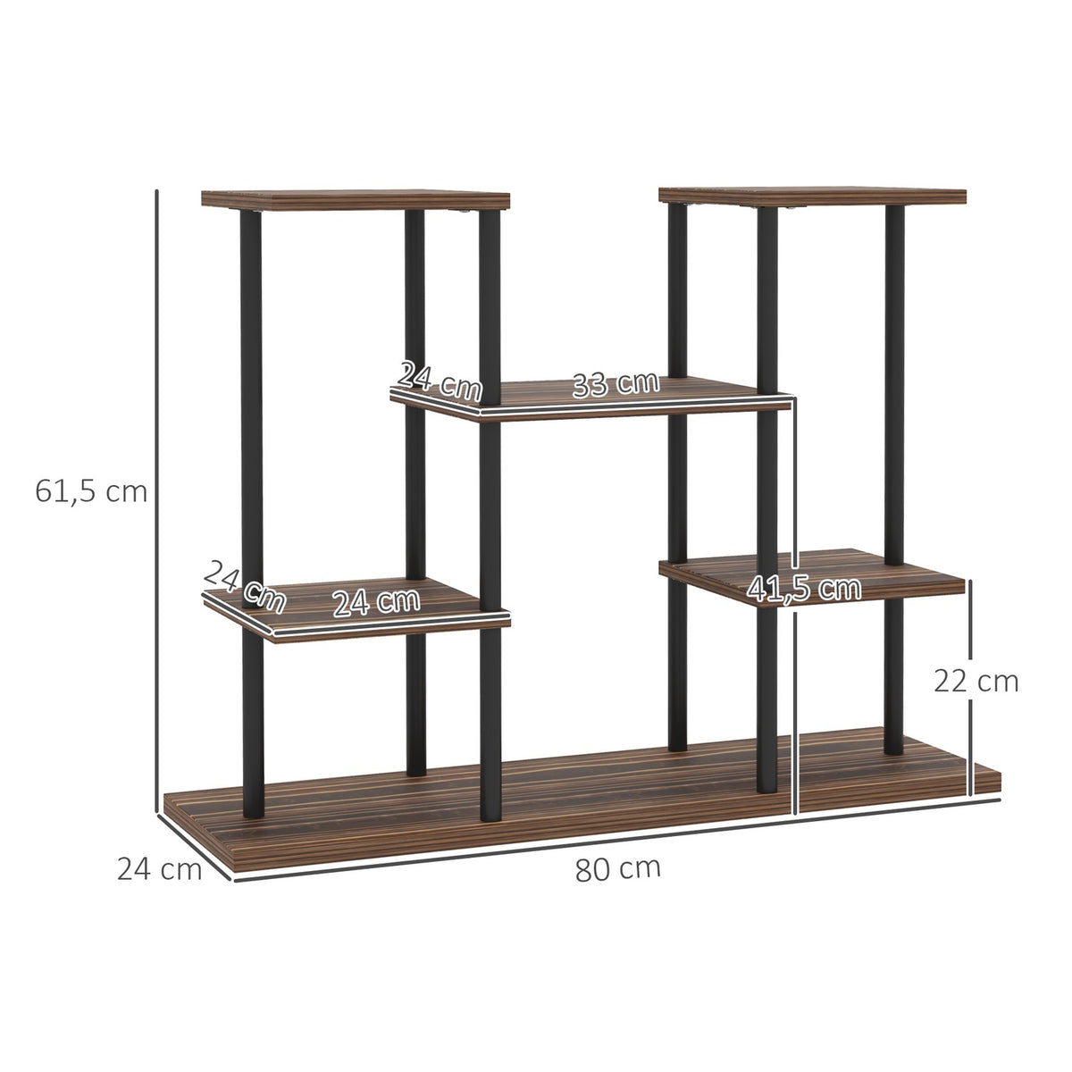 4-Tier Plant Stand, 61.5 cm High Flower Stand for Indoor Outdoor Use, Wooden Plant Shelf, Multi-Tier Flower Shelf, Flower Stairs Flower Pot Stand for Living Room, Garden Balcony, Charred