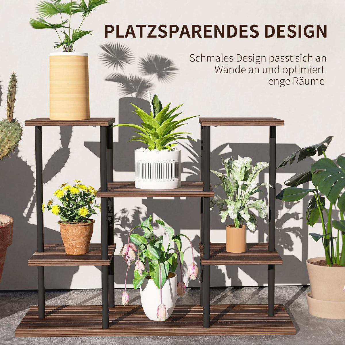4-Tier Plant Stand, 61.5 cm High Flower Stand for Indoor Outdoor Use, Wooden Plant Shelf, Multi-Tier Flower Shelf, Flower Stairs Flower Pot Stand for Living Room, Garden Balcony, Charred