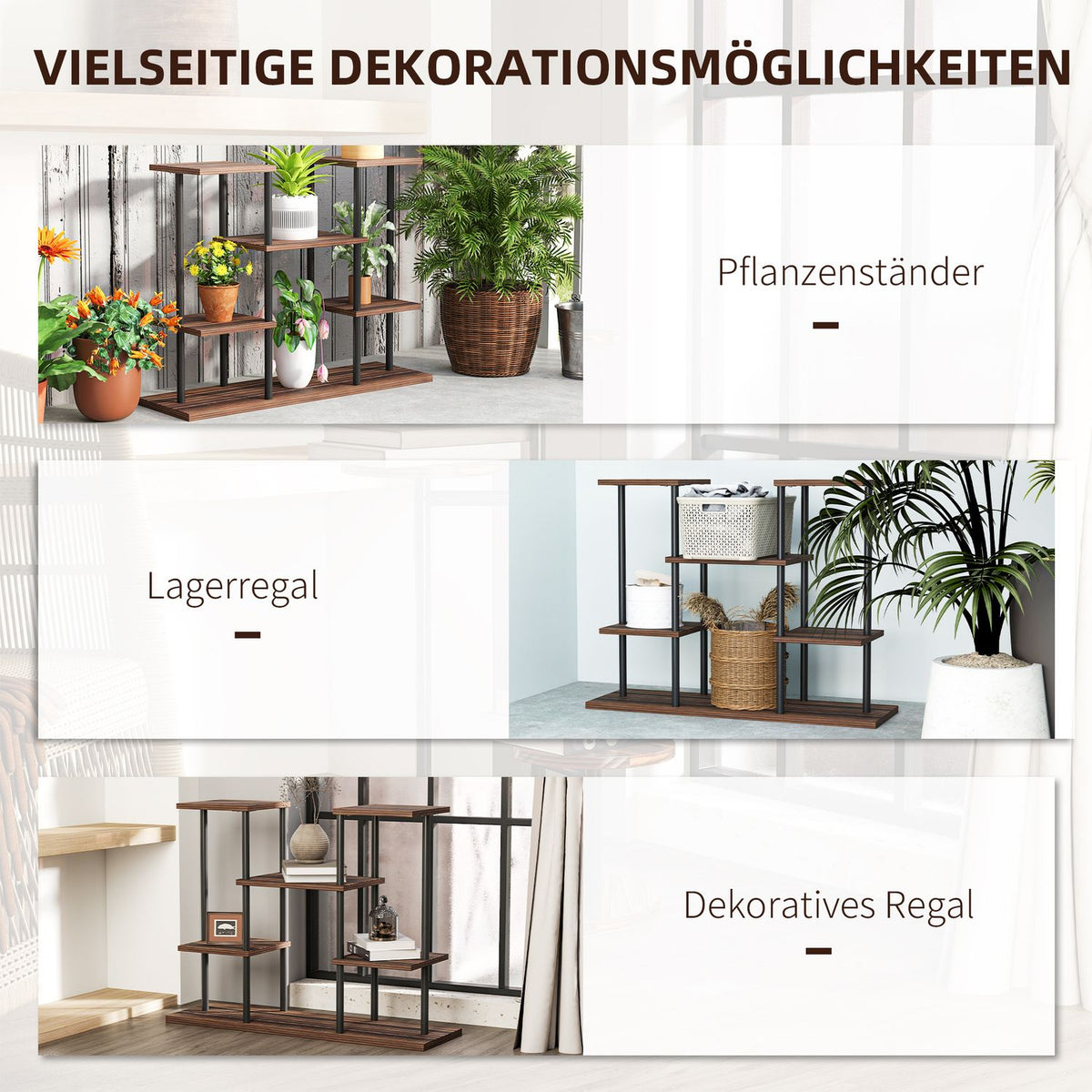 4-Tier Plant Stand, 61.5 cm High Flower Stand for Indoor Outdoor Use, Wooden Plant Shelf, Multi-Tier Flower Shelf, Flower Stairs Flower Pot Stand for Living Room, Garden Balcony, Charred