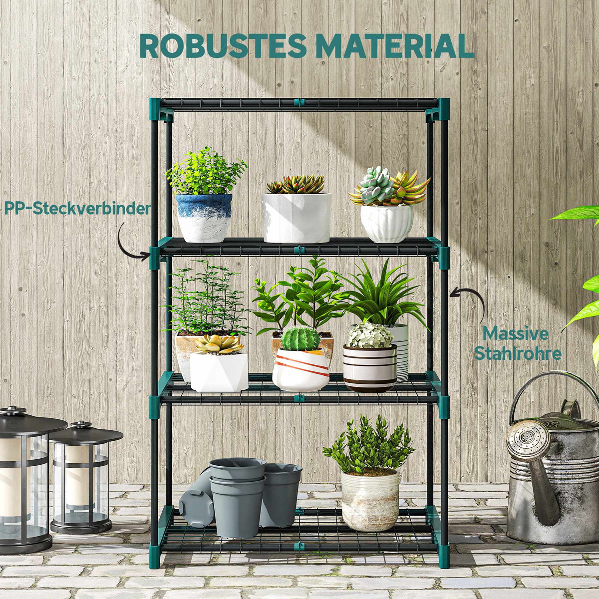 4-Tier Plant Stand, Steel Frame, Indoor/Outdoor Use