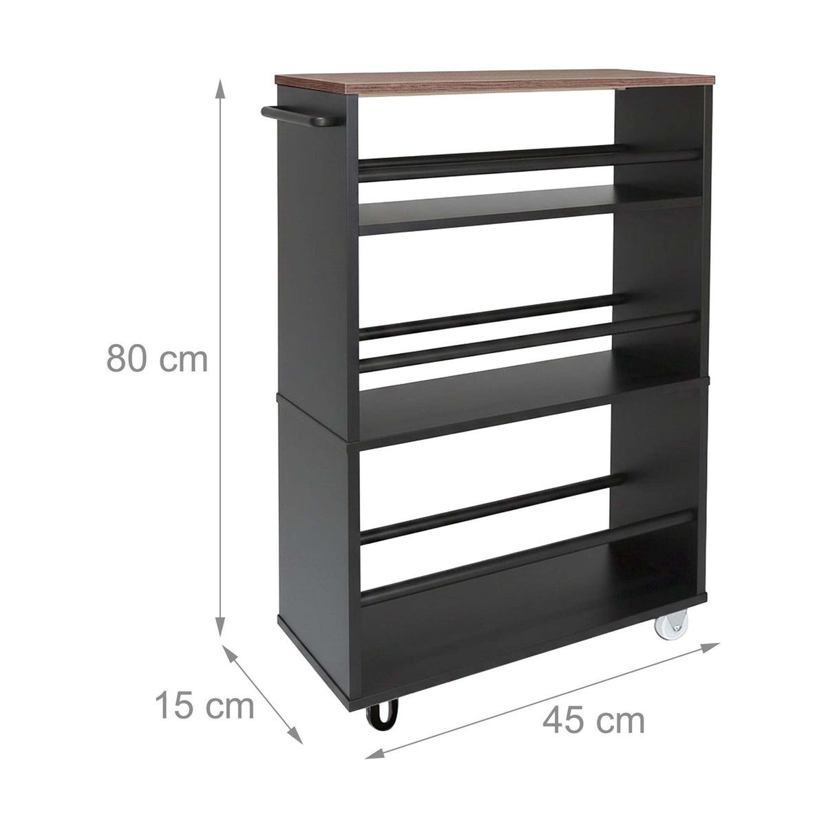 4-Tier Slim Trolley, Black – Engineered Wood & Iron