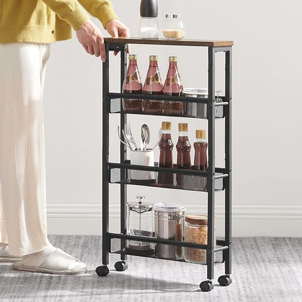 4-Tier Slim Trolley for Kitchen or Bathroom Storage