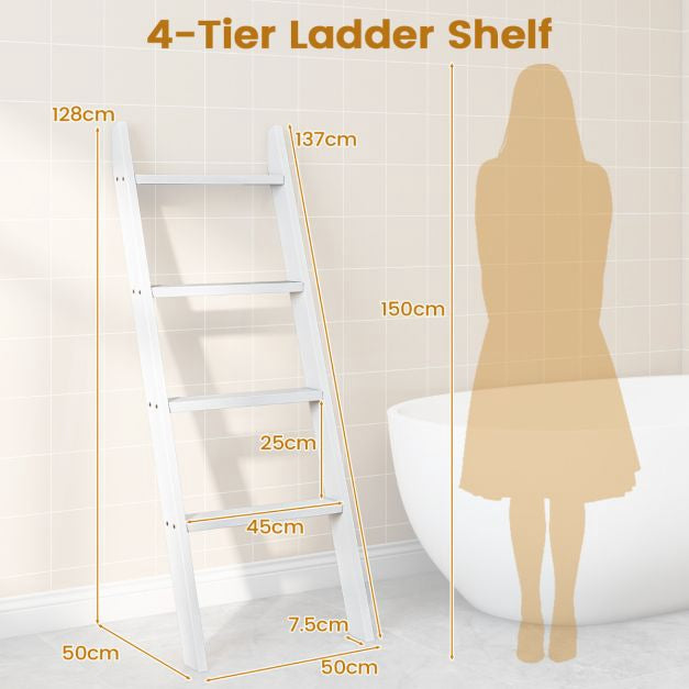 4-Tier Wall Ladder Shelf, Pine Wood, White 50x137 cm