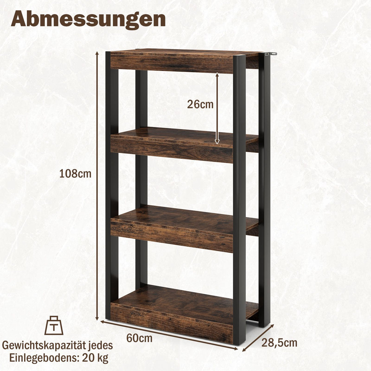 4-Tier Wood Bookshelf with Anti-Tip Kits, Open Shelves