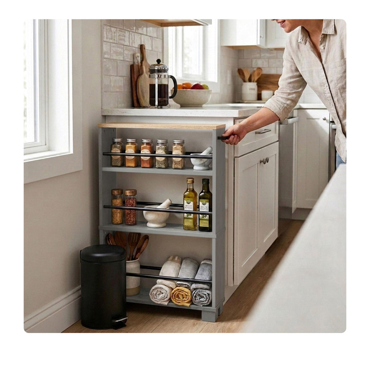 4-Tier Wood-Effect Trolley, Natural Gray, 80x13x50 cm