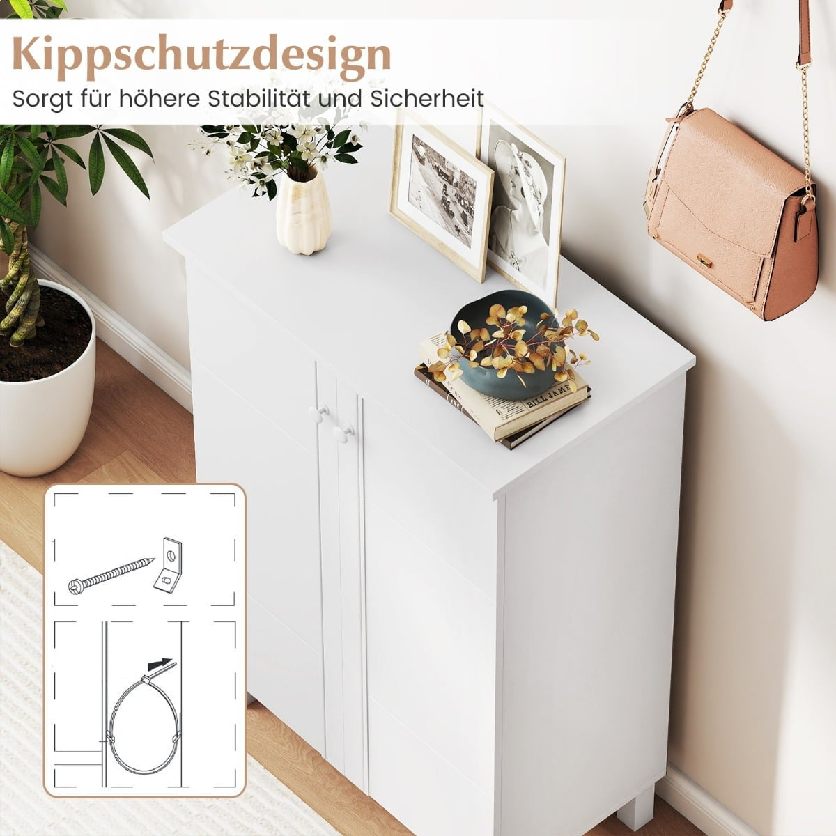 4-Tier Wooden Shoe Cabinet with Removable Shelves