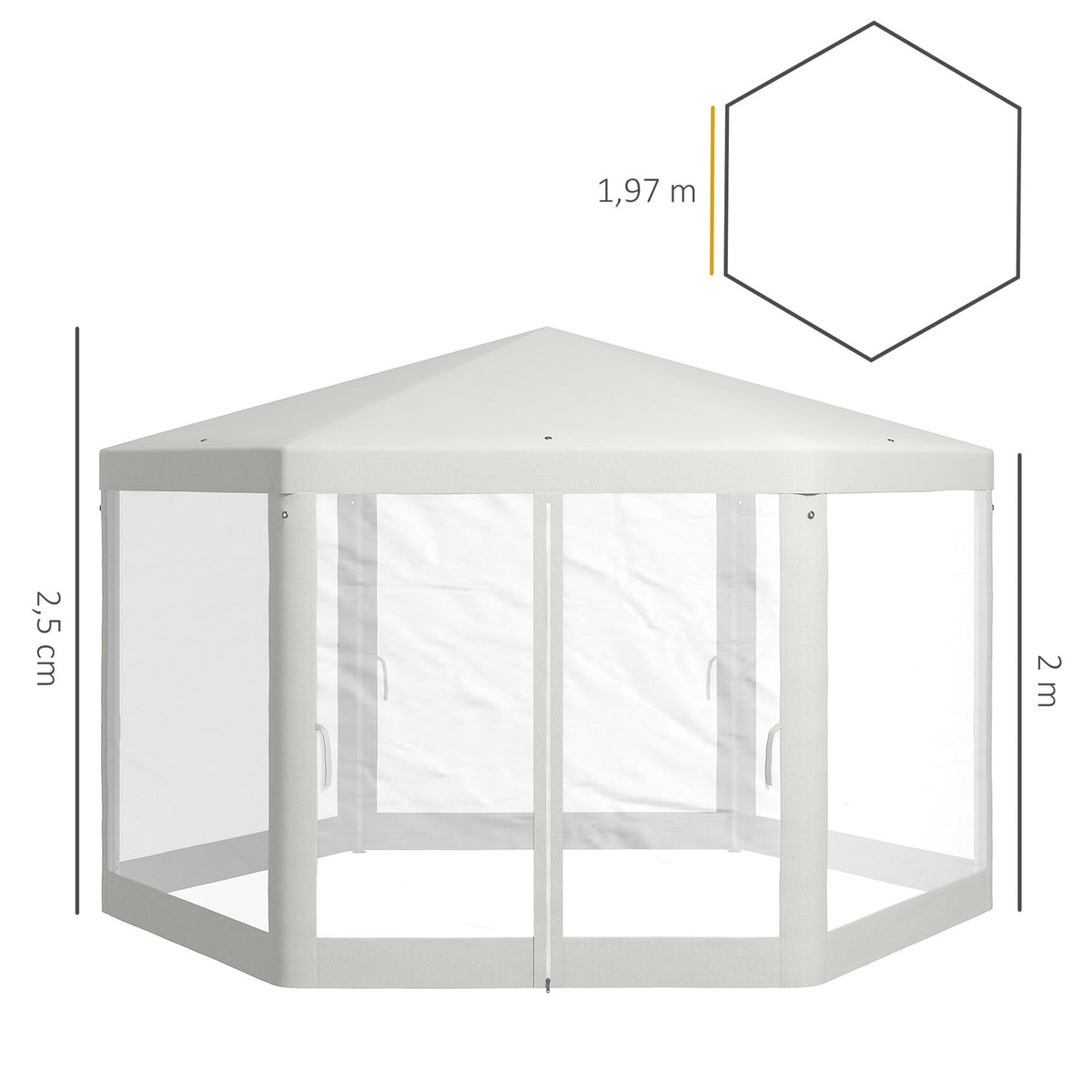 4X4M Hexagonal Party Tent With Mosquito Net, Garden Tent, Marquee, Polyester Metal, Cream