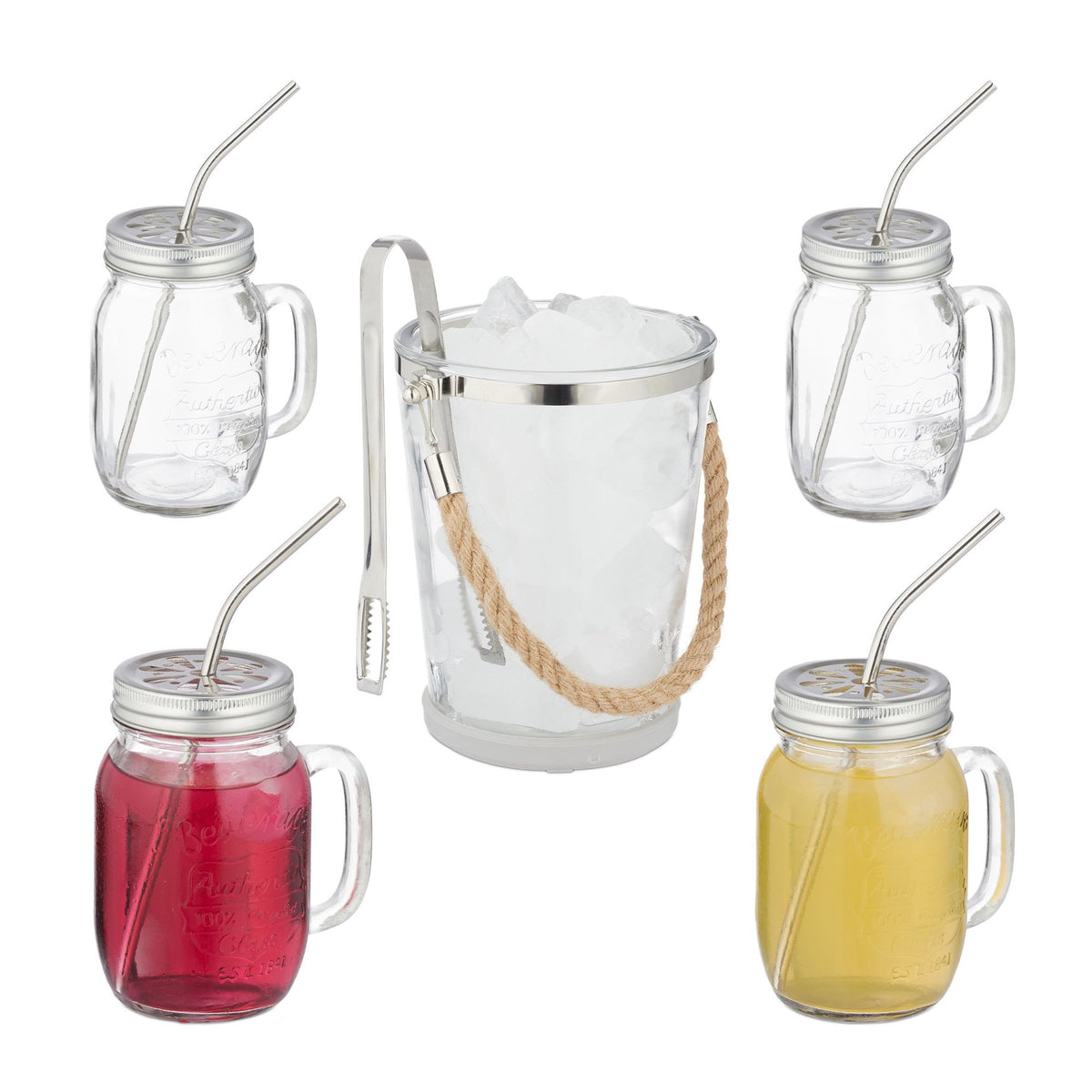 4 glasses with lids and straws incl. ice bucket