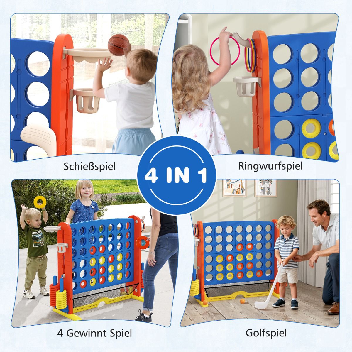 4-in-1 Game Set: Connect Four, Basketball, Ring Toss, Golf