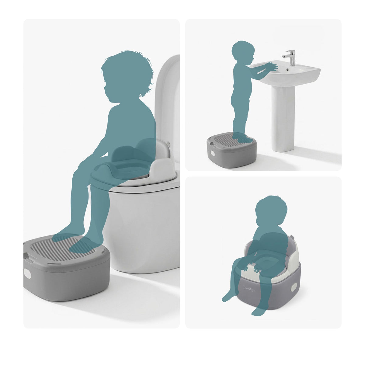 4-in-1 Grey Potty Trainer with Lid and Step Stool