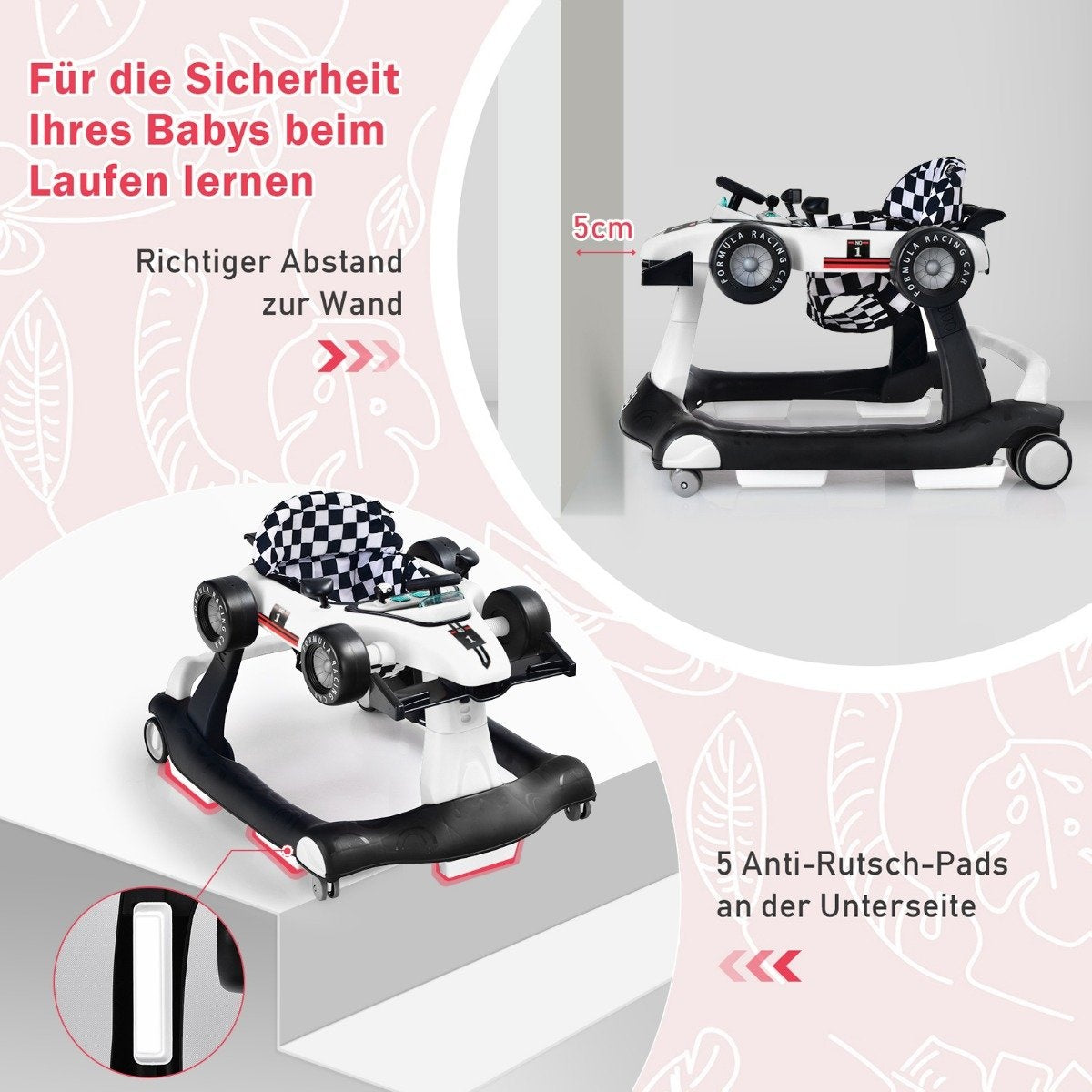 4 in 1 baby walker folding baby walker 73 x 64 x 50.5/53.5/55.5 cm white