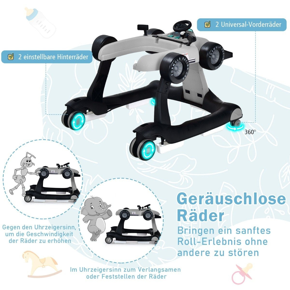 4 in 1 baby walker folding baby walker gray