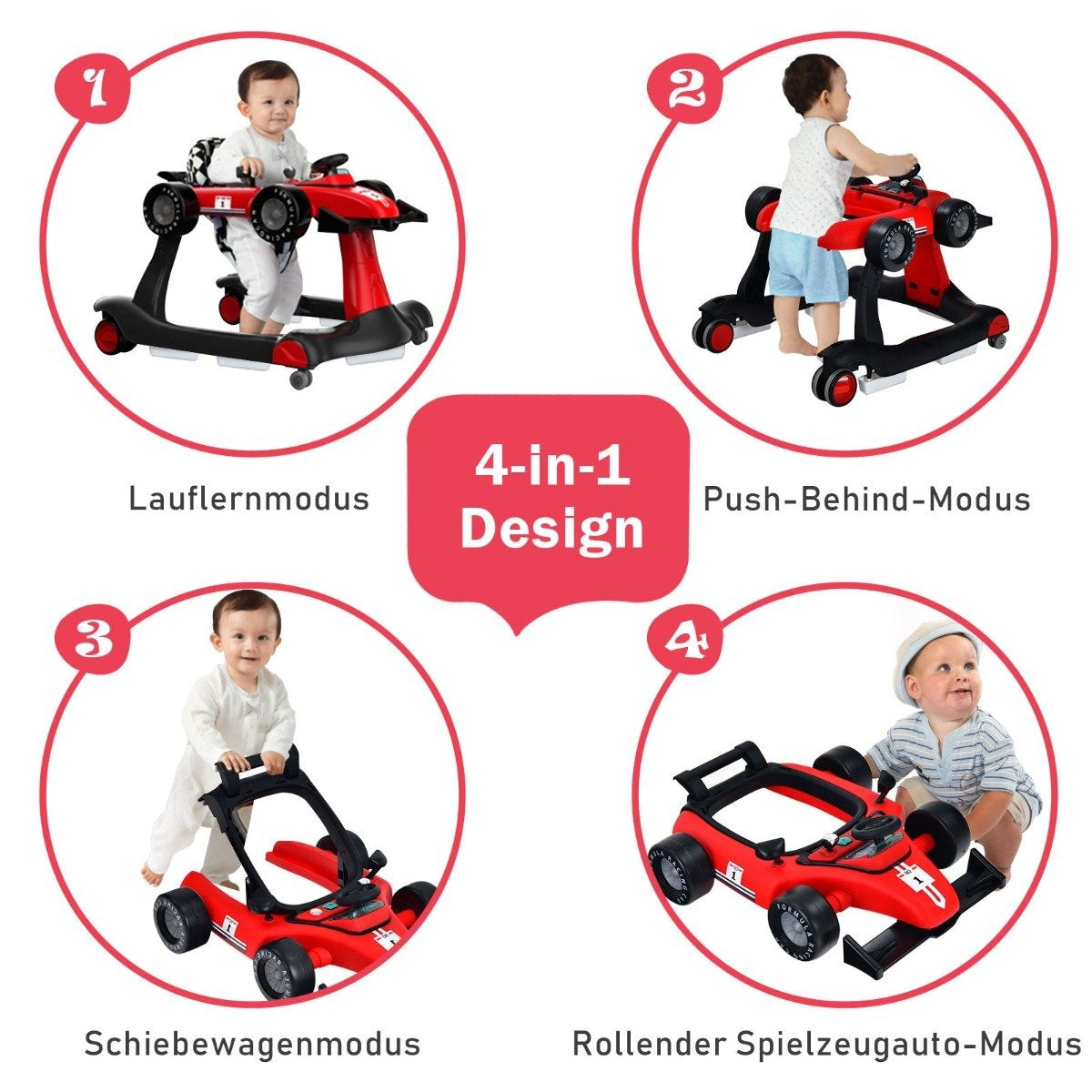 4 in 1 baby walker folding baby walker with adjustable height red
