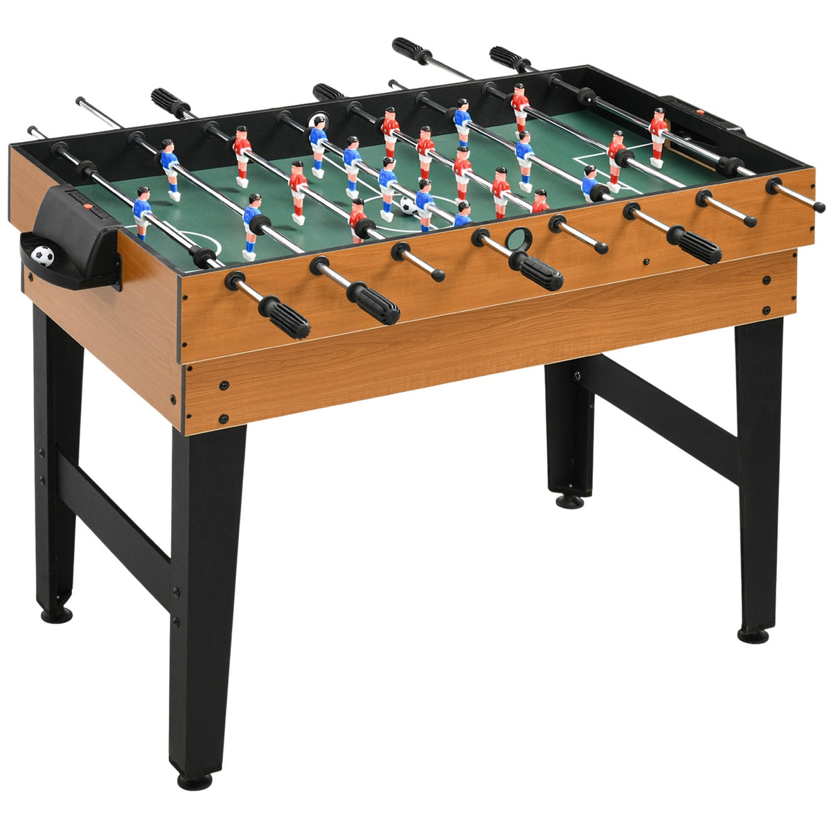 4 in 1 multigame game table, party game table with table tennis, table football, billiards, table hockey, for multiplayer fun, steel, natural wood + black
