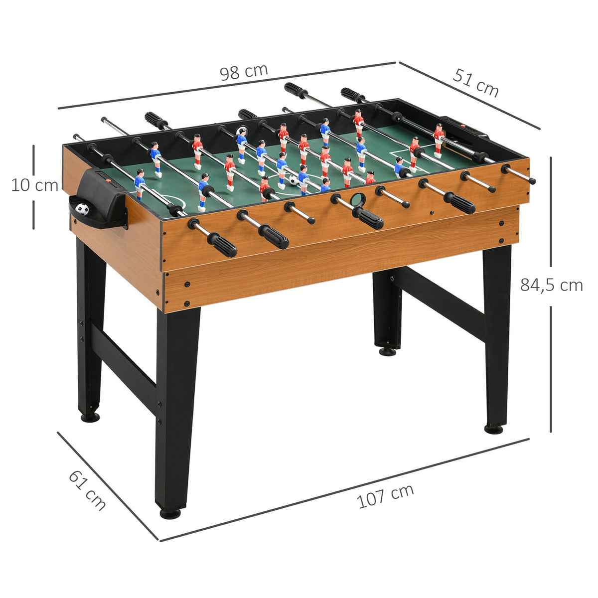 4 in 1 multigame game table, party game table with table tennis, table football, billiards, table hockey, for multiplayer fun, steel, natural wood + black