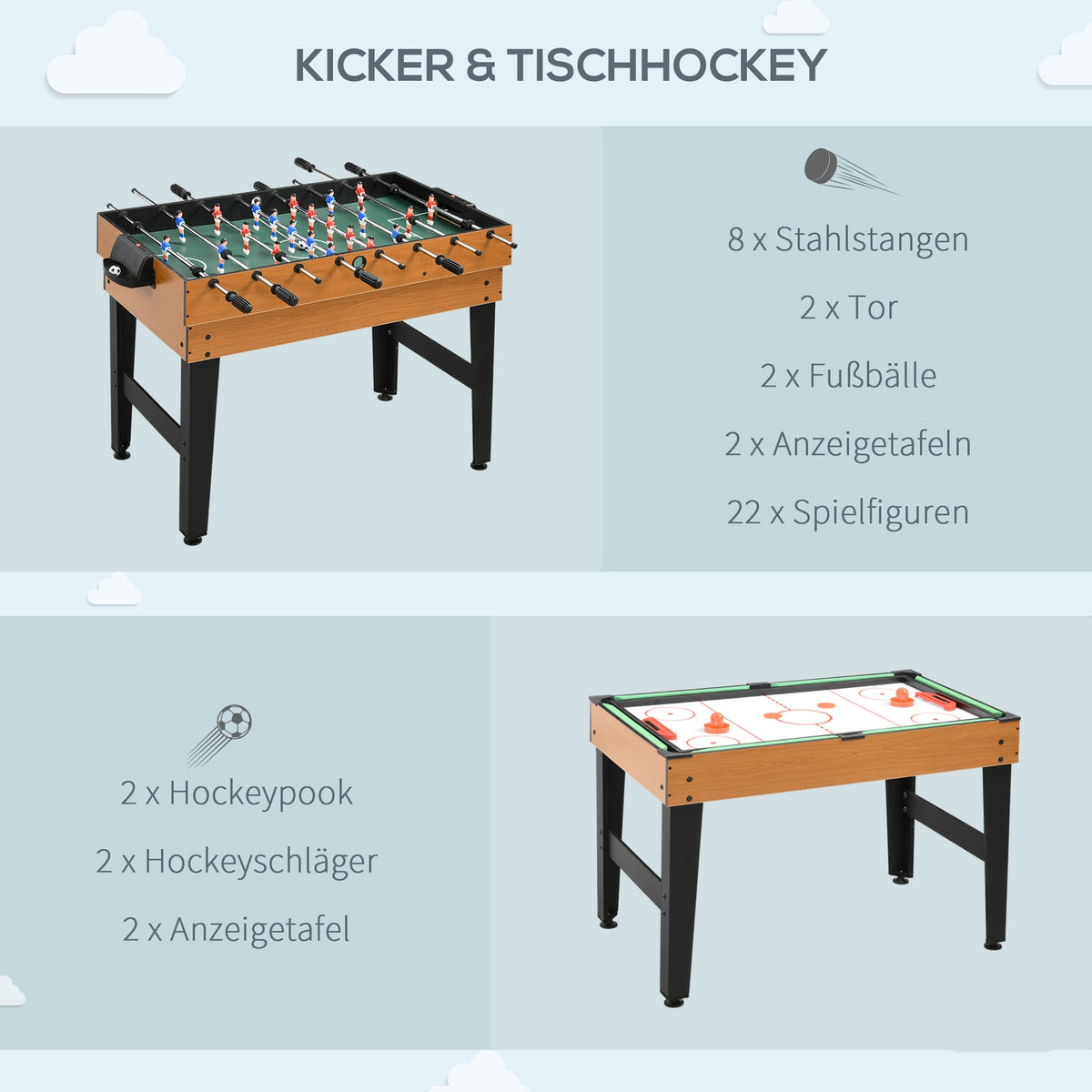4 in 1 multigame game table, party game table with table tennis, table football, billiards, table hockey, for multiplayer fun, steel, natural wood + black