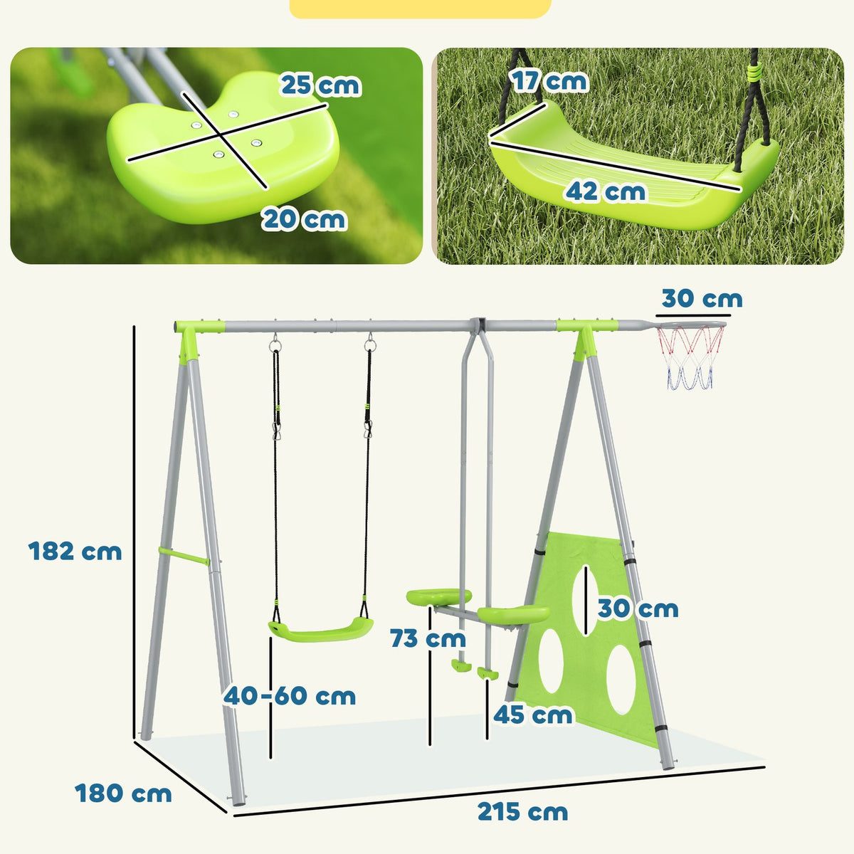 4 in 1 swing frame outdoor swing frame with swing, 2-person slideway, football goal, basketball hoop, garden swing children's swing with metal frame for children