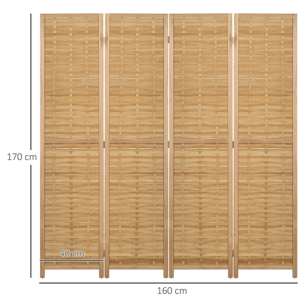 4-part screen, room divider, 160 x 170 cm partition, foldable privacy screen, room divider made of bamboo, privacy screen for living room, bedroom, natural