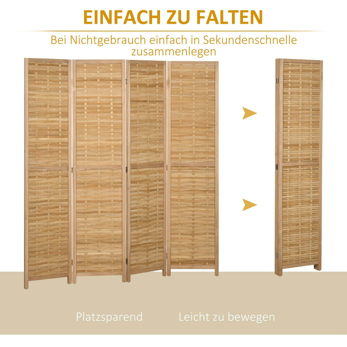 4-part screen, room divider, 160 x 170 cm partition, foldable privacy screen, room divider made of bamboo, privacy screen for living room, bedroom, natural