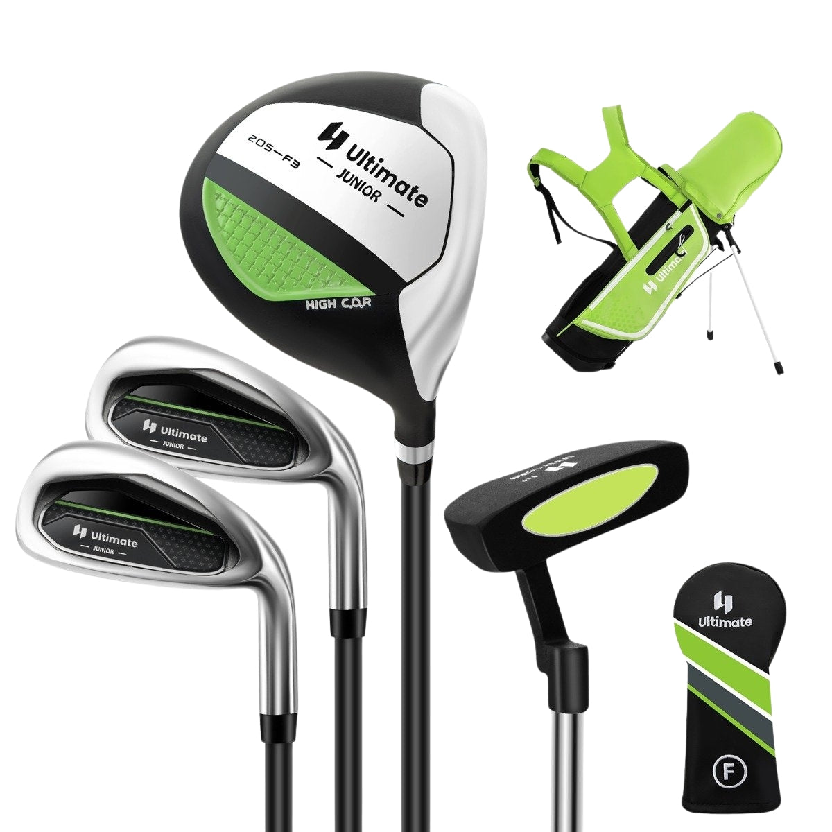 4-piece children's golf club set with golf bag and rain cover for children aged 5-7 years green
