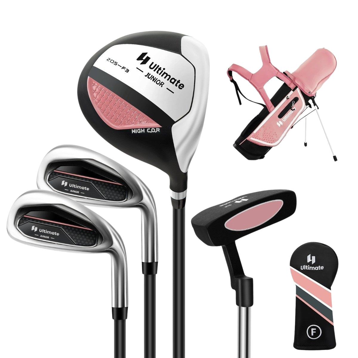 4-piece children's golf club set with golf bag and rain cover for children aged 5-7 years, pink