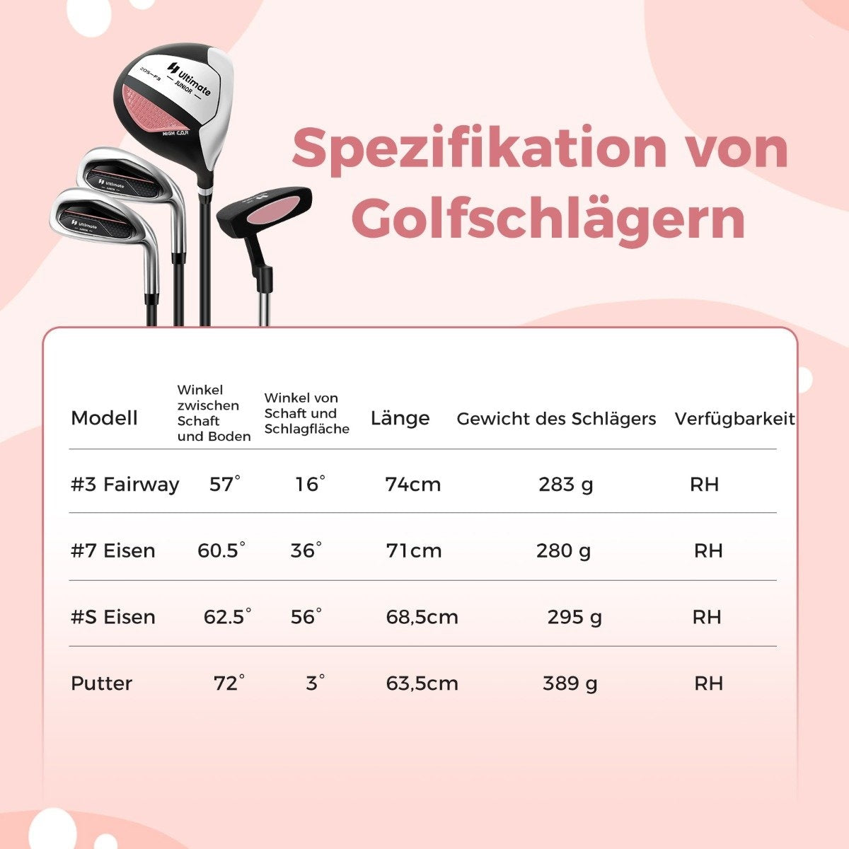 4-piece children's golf club set with golf bag and rain cover for children aged 5-7 years, pink