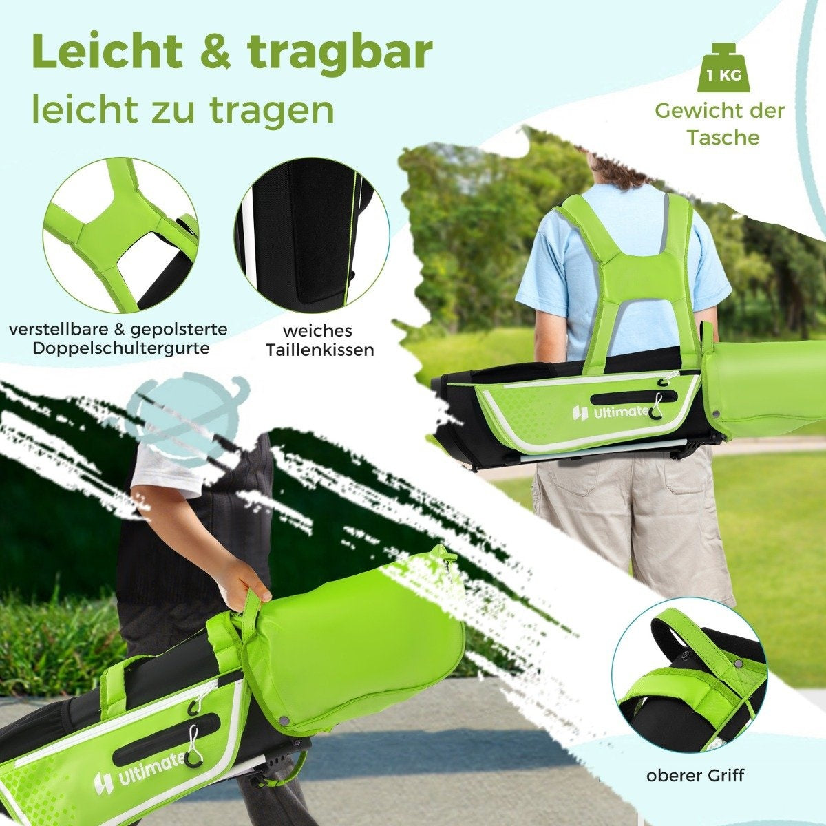 4-piece children's golf club set with golf bag and rain cover for children aged 8-10 years. Green