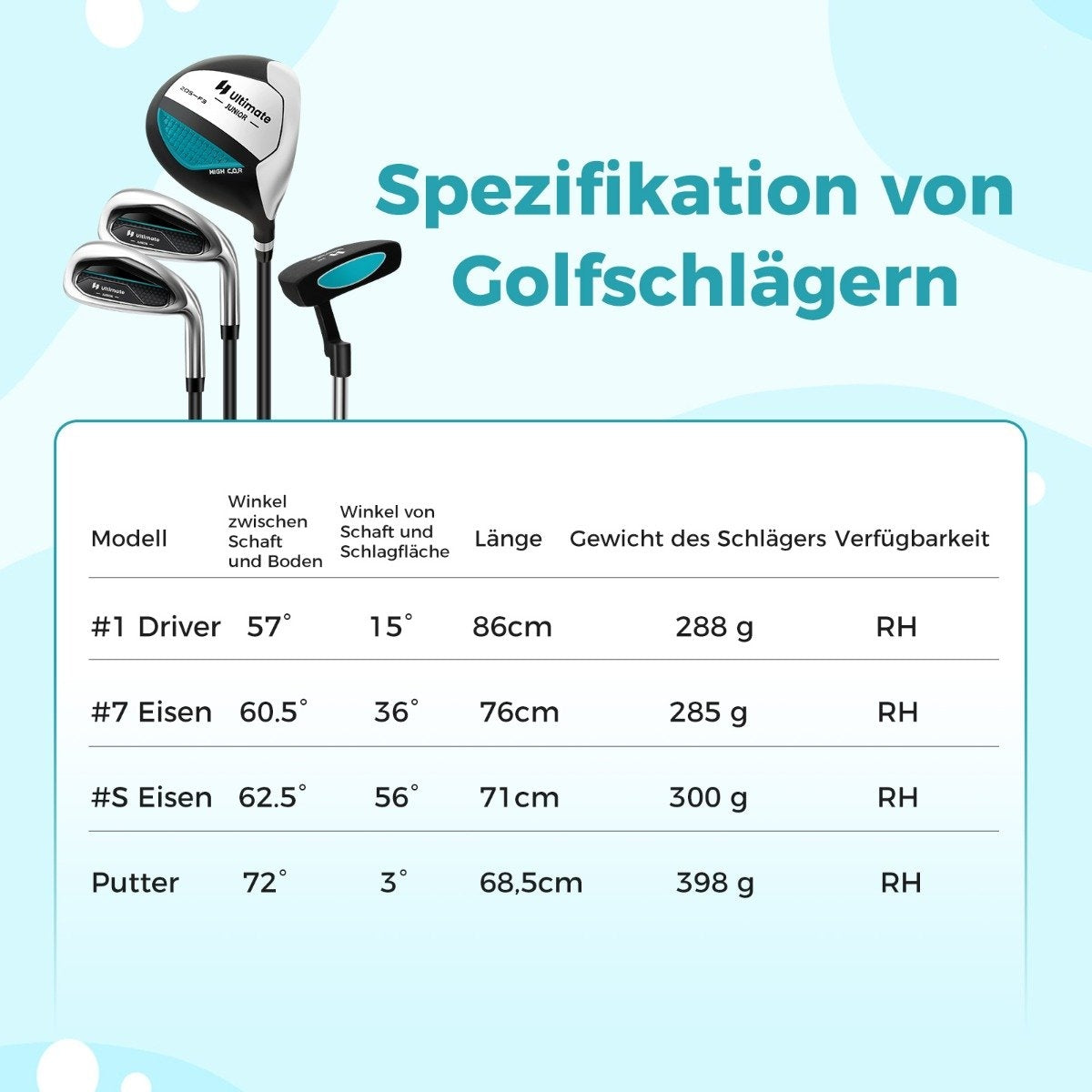 4-piece children's golf club set with golf bag and rain cover for children aged 8-10 years blue