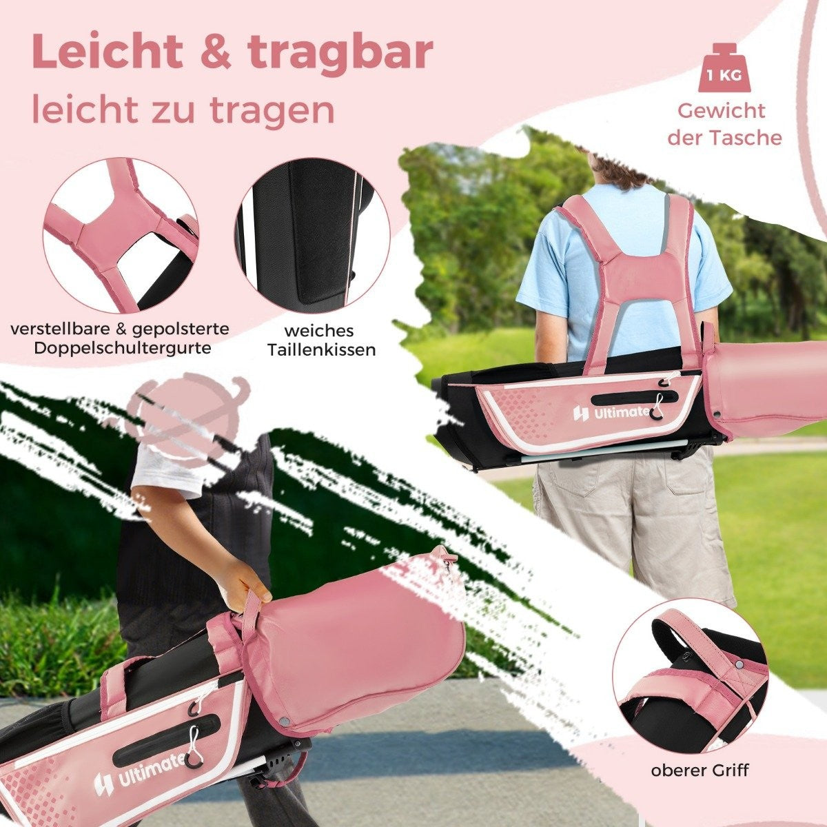4-piece children's golf club set with golf bag and rain cover for children aged 8-10 years, pink