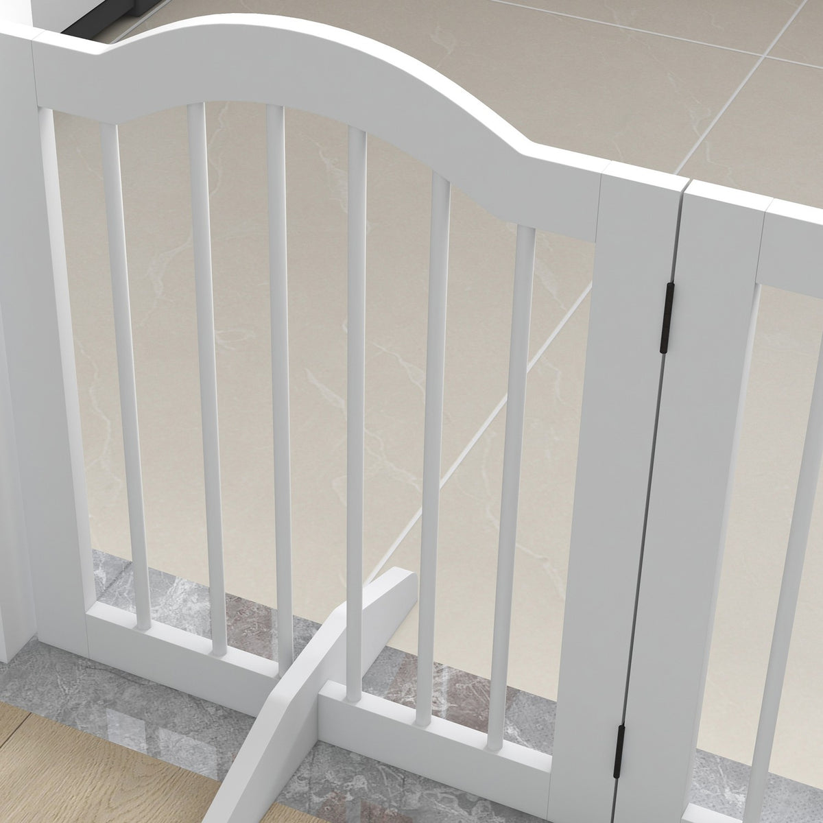 4-piece dog barrier, 203.5 x 61 cm, foldable dog gate with door, door safety gate with 2 support feet, free-standing stair gate