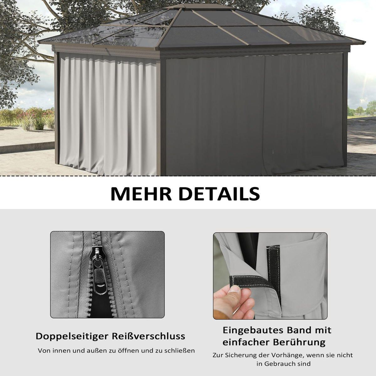 4 side panels for 3x3 m pavilion side walls with hooks, polyester light gray, ideal for garden pavilion & party tent 302 x 205 cm