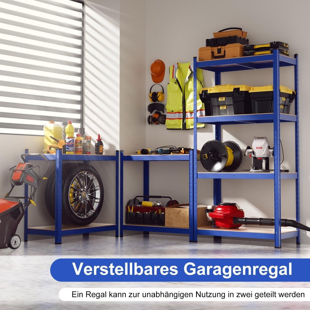 4 tier storage rack with metal frame, heavy duty rack, can hold up to 720 kg, metal rack, blue