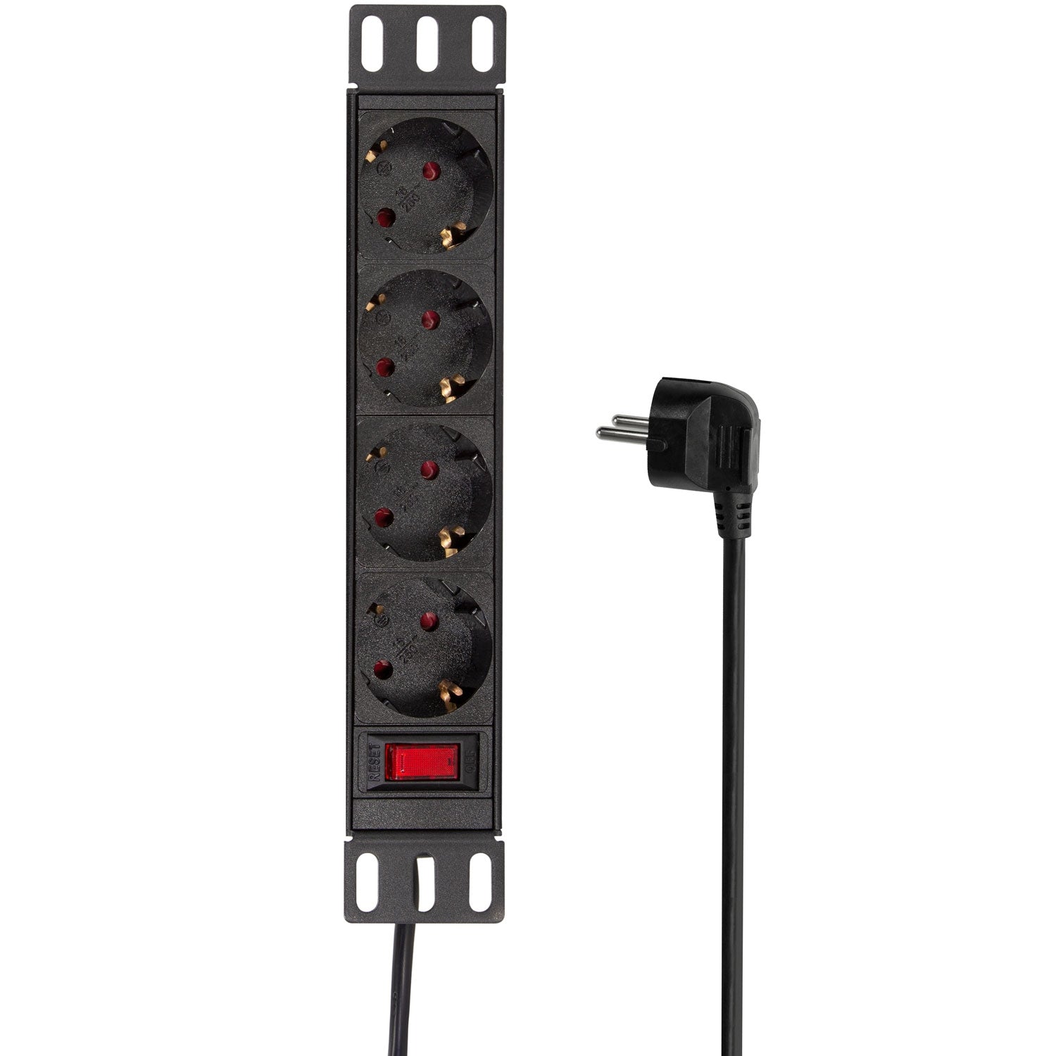 4-way branch socket with switch for 10" rack U1 Black