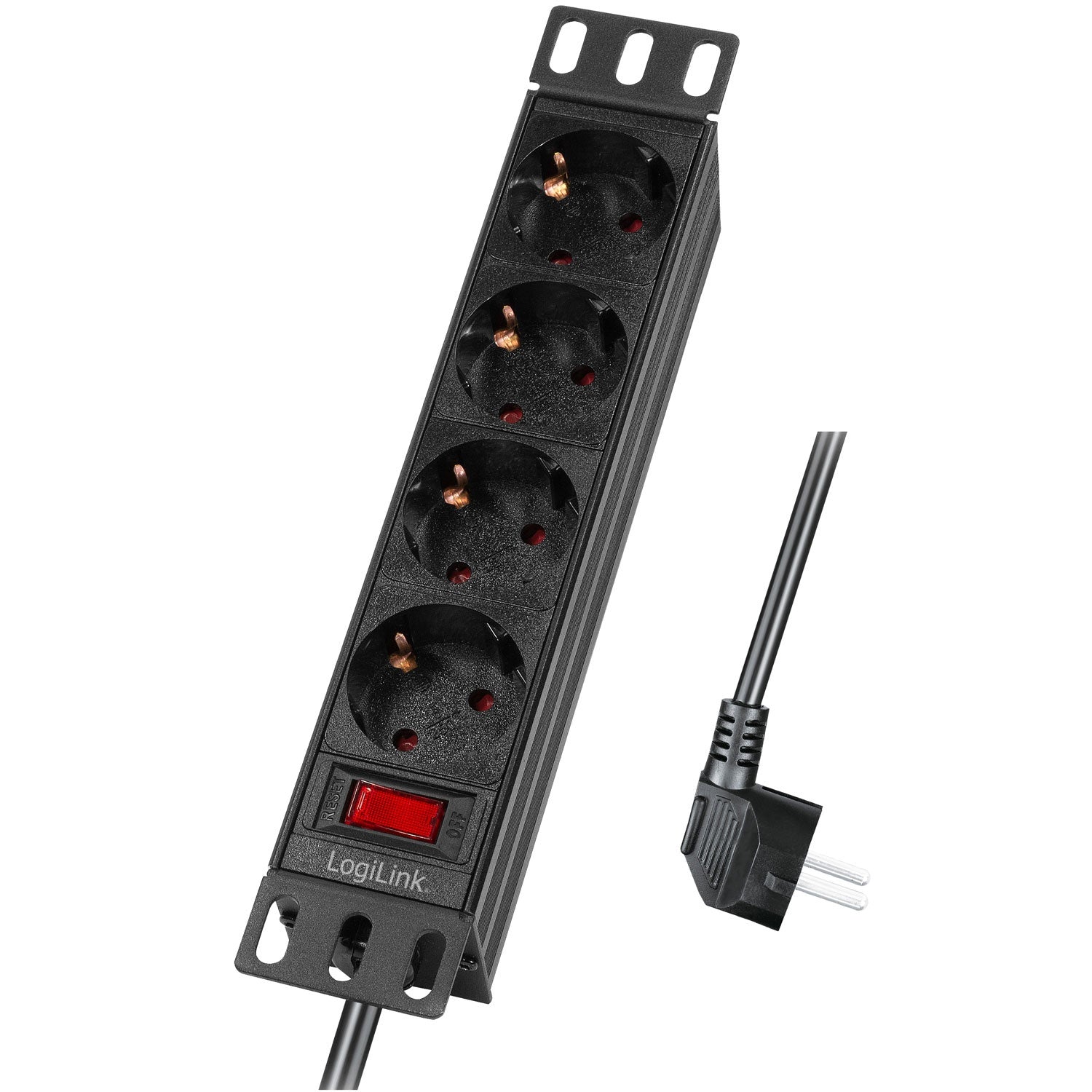 4-way branch socket with switch for 10" rack U1 Black