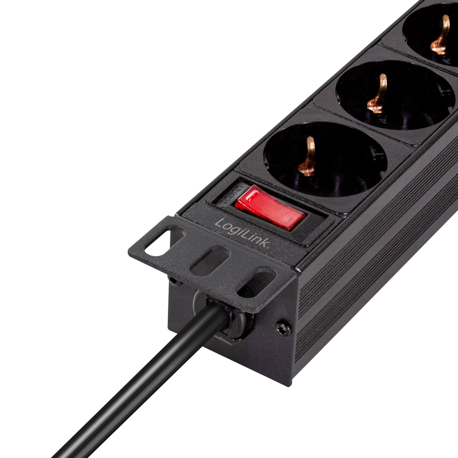 4-way branch socket with switch for 10" rack U1 Black