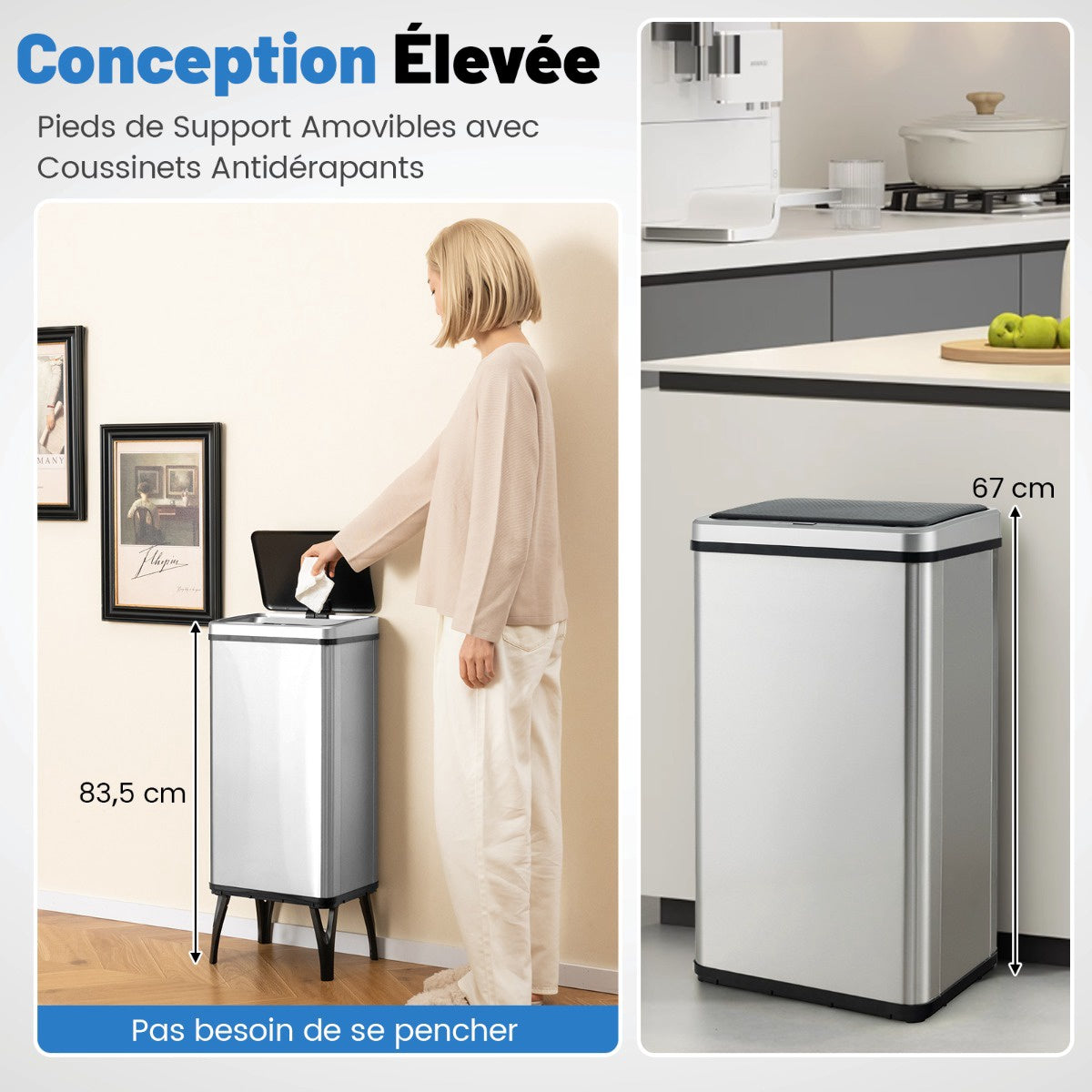 50L Touchless Motion Sensor Stainless Steel Trash Can