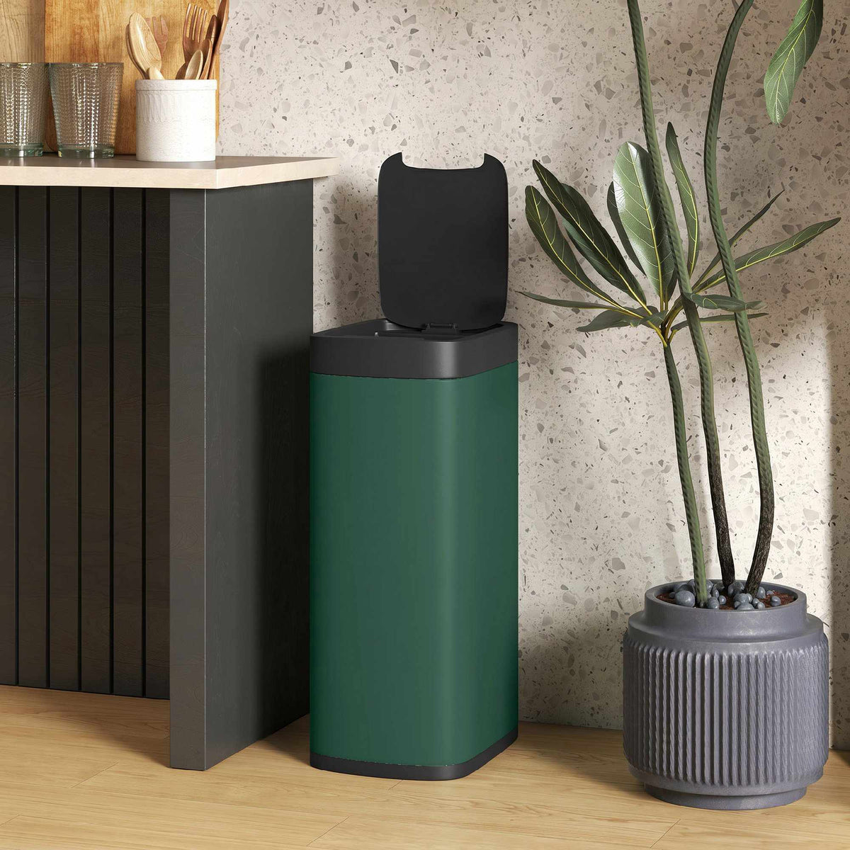 50L Touchless Sensor Trash Can, Fingerprint-Resistant Metal