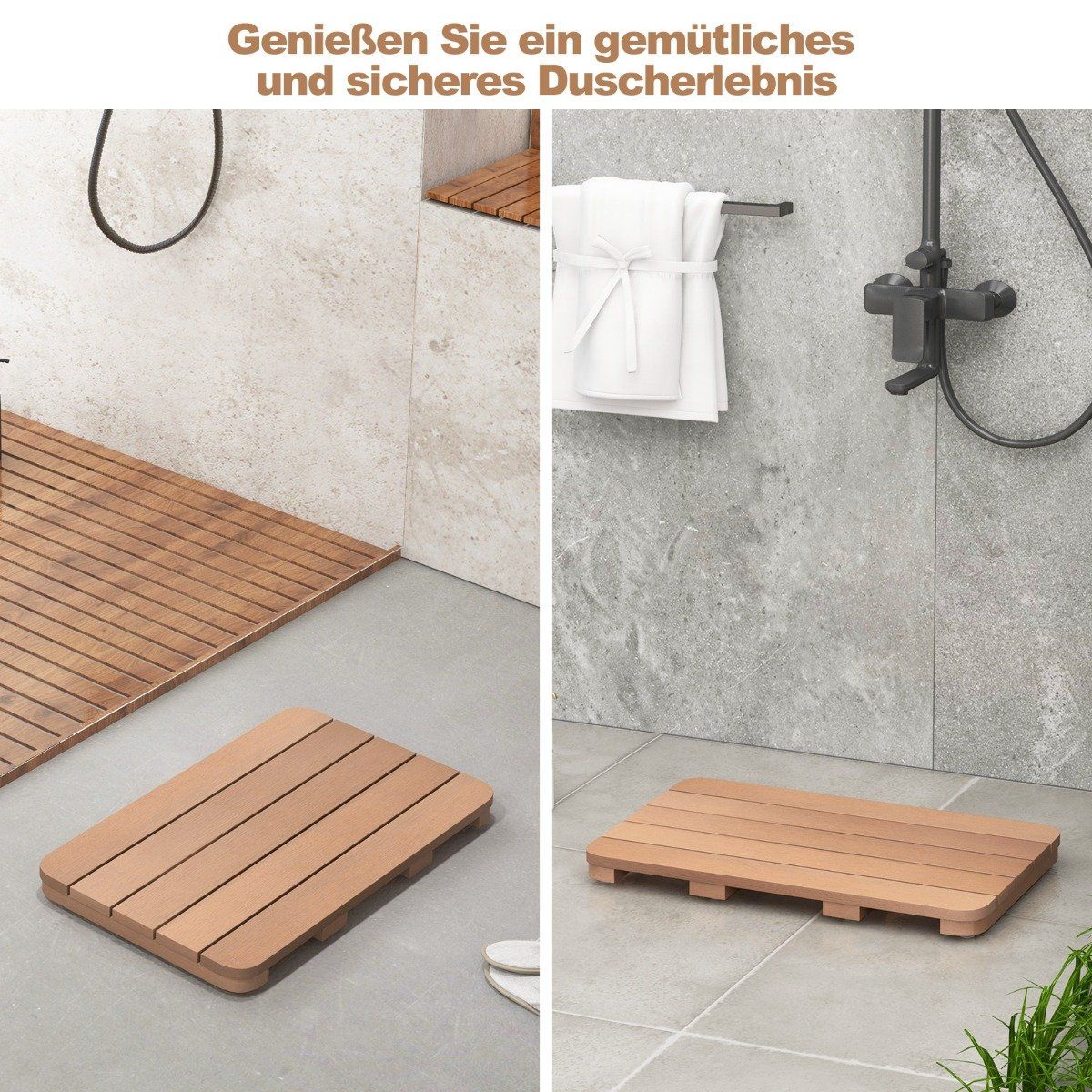 55 x 34 cm toilet mat made of Hips wood design bath mat up to 150kg load capacity brown bathroom mat corrosion resistant rustproof durable
