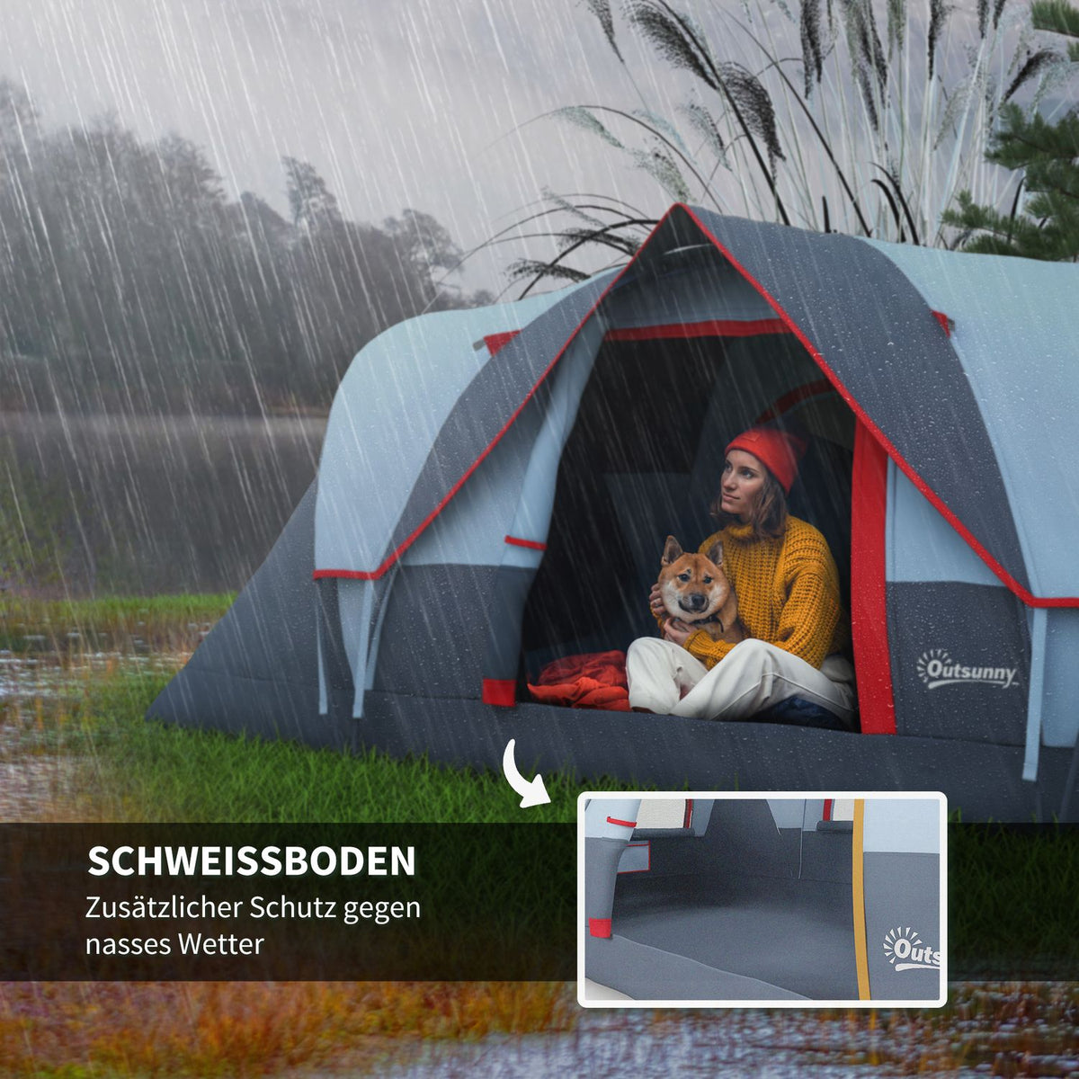 5-6 Person Tent Camping Tent With Pegs Tunnel Tent Dome Tent Polyester Gray 4.55 X 2.3 X 1.8 M