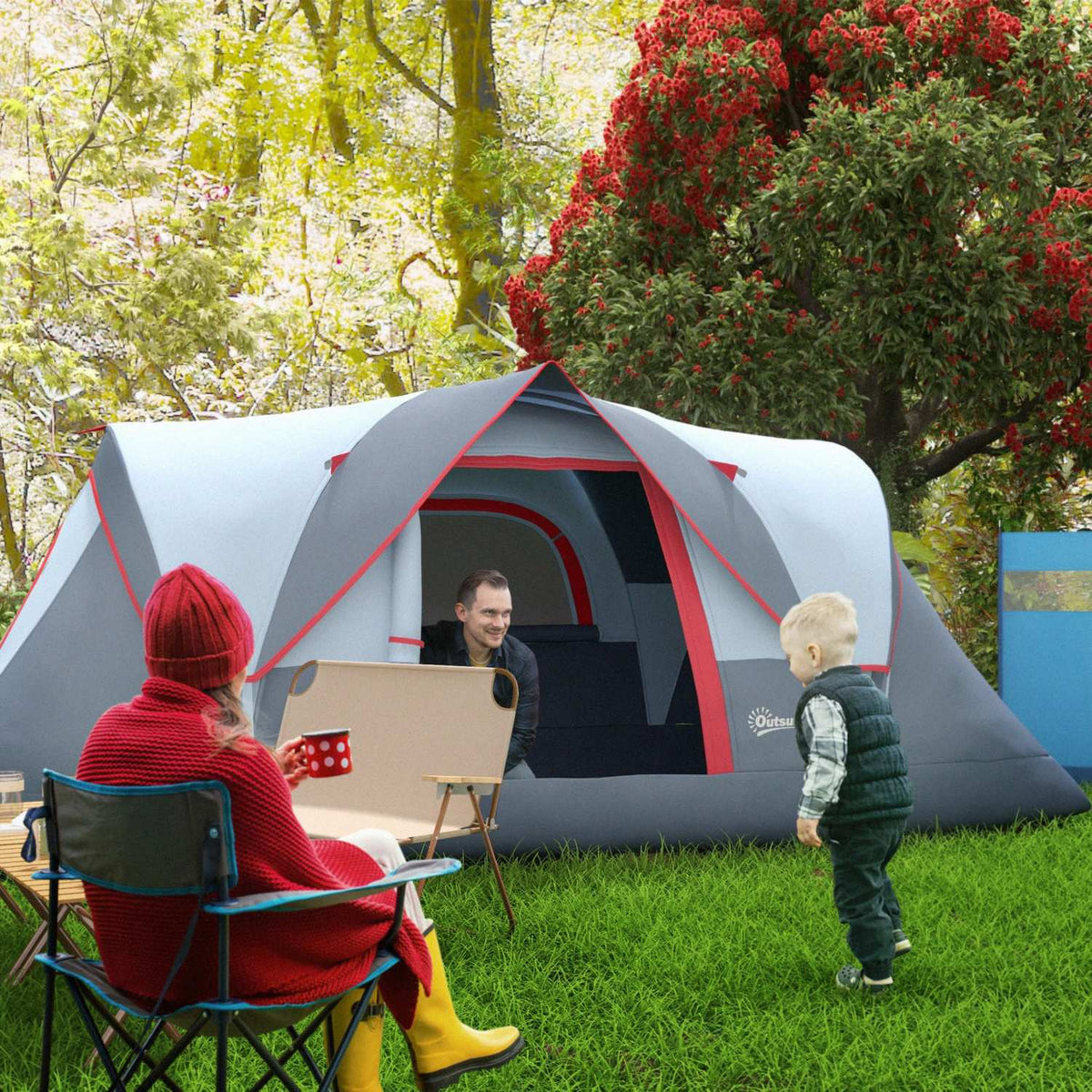 5-6 Person Tent Camping Tent With Pegs Tunnel Tent Dome Tent Polyester Gray 4.55 X 2.3 X 1.8 M