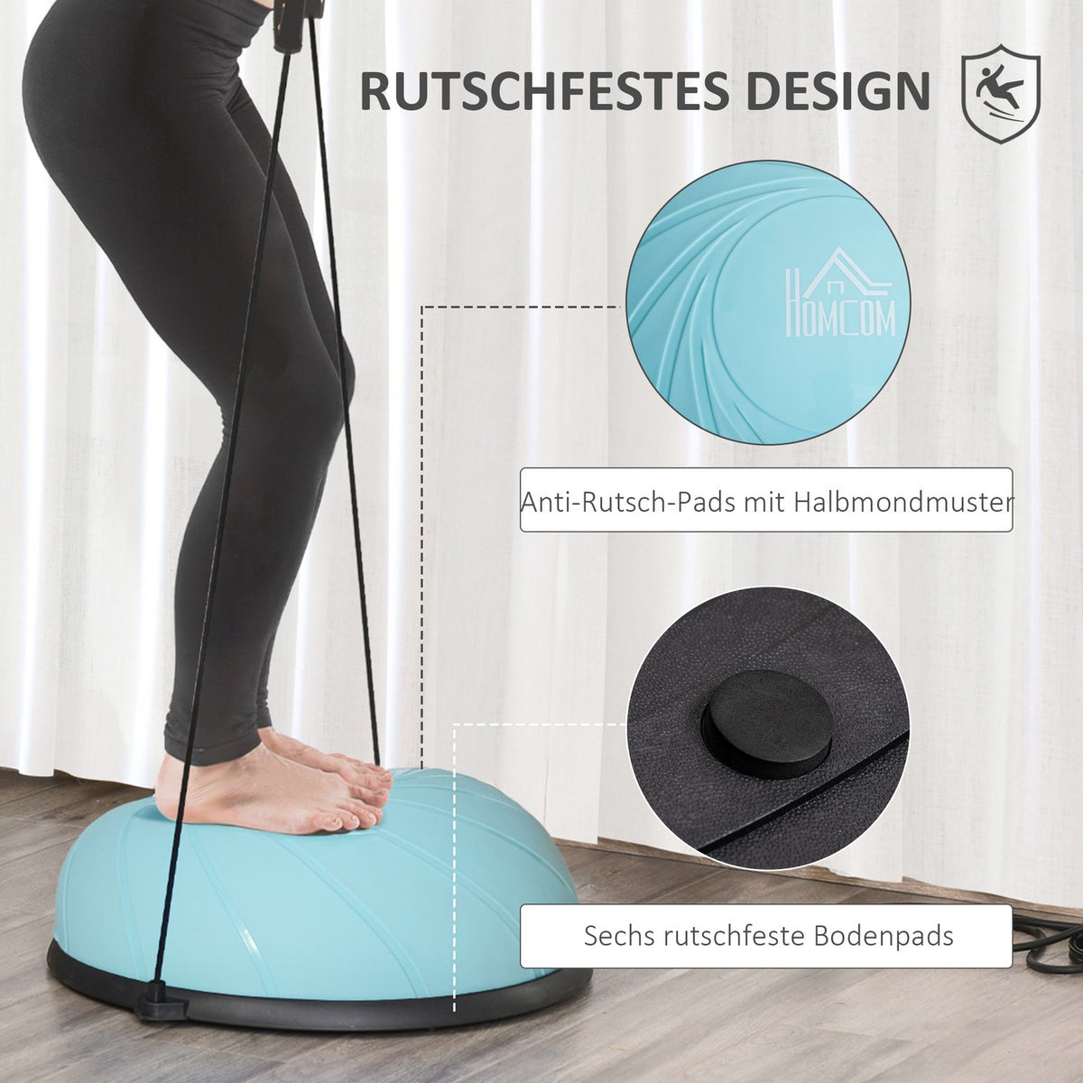 Ø 58 Cm Yoga Ball Half Ball Balance Trainer Balance Ball Half Exercise Ball With Training Rope Home For Yoga Balance Stability Light Blue