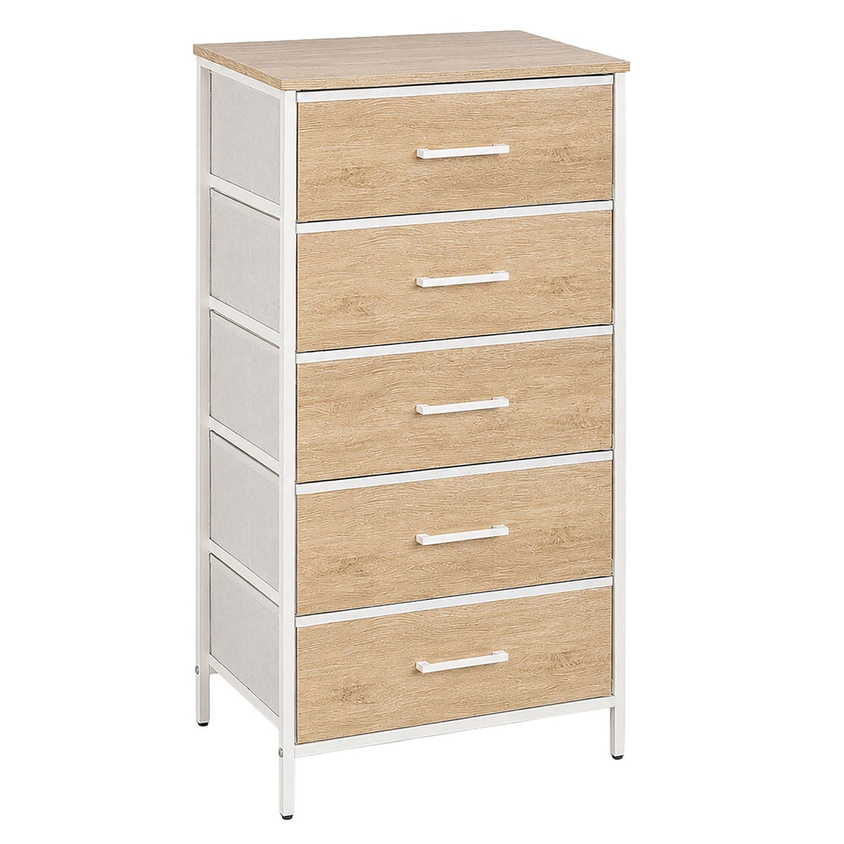 5-Drawer Fabric Chest, Wood Look, 94x45x30 cm
