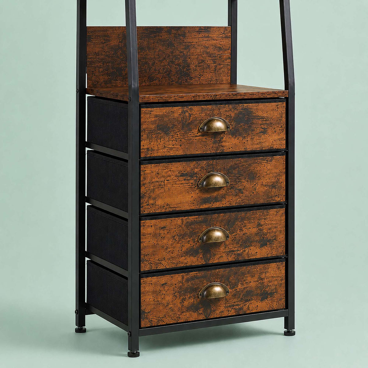 5-Drawer Fabric Chest with Shelves – Brown, Black
