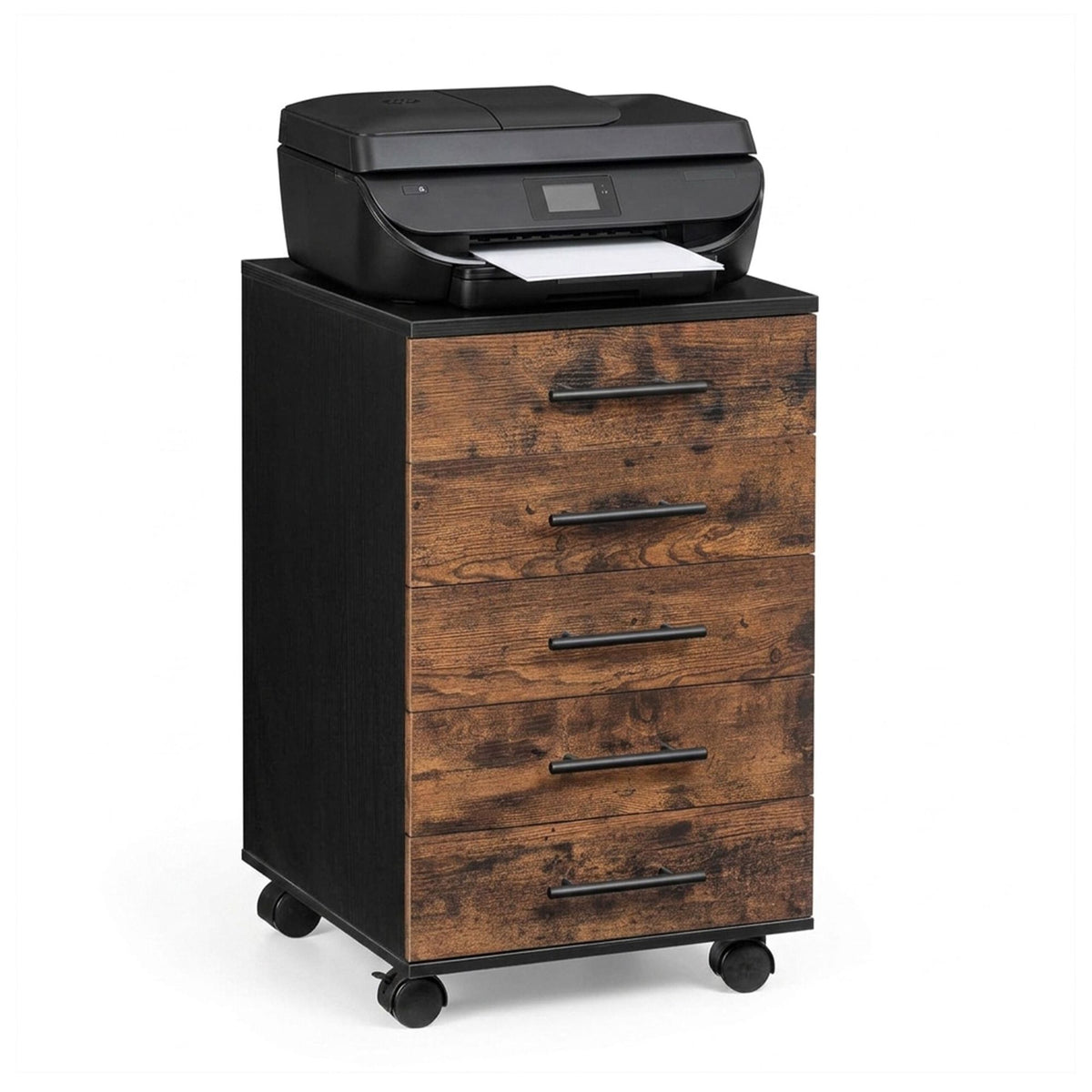 5-Drawer Mobile Office Cabinet with Castors, Brown
